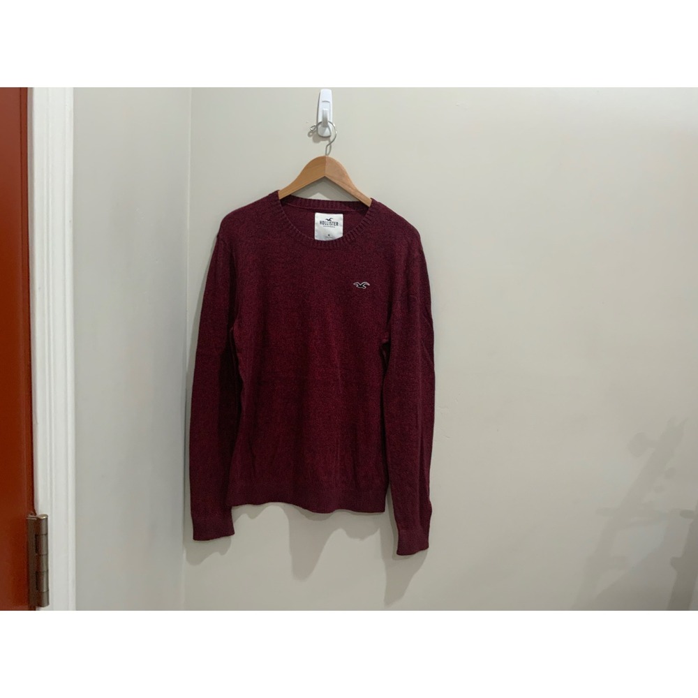 Hollister Mens Burgundy Marl Crewneck Sweater Long Sleeve Pullover Size M